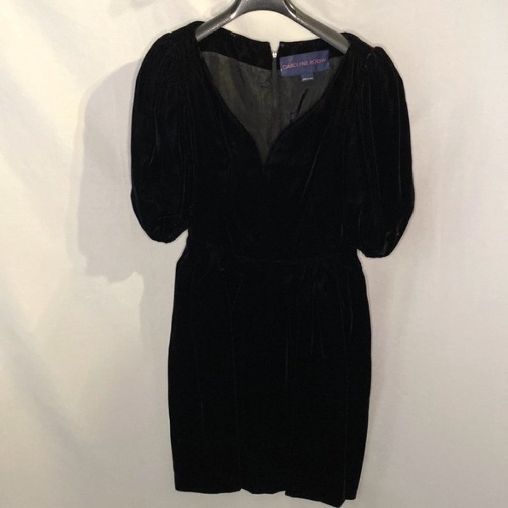 Black Velvet Puff-Sleeve Dress